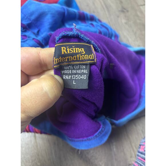 Rising International Patchwork Boho Hoodie Jacket Multicolor Cotton L Nepal - Picture 2 of 7